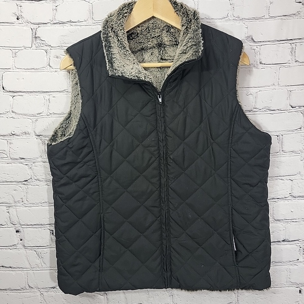 Winter Dream Vest Womens M Medium Black Faux Fur Lined Winter Warm‎